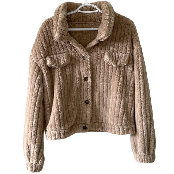 New Crop Plush Fleece Button Up Jacket - Picture 3 of 6